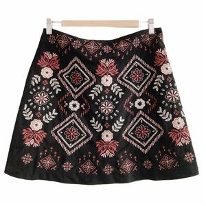 Andree Embroidered Floral Suede Skirt